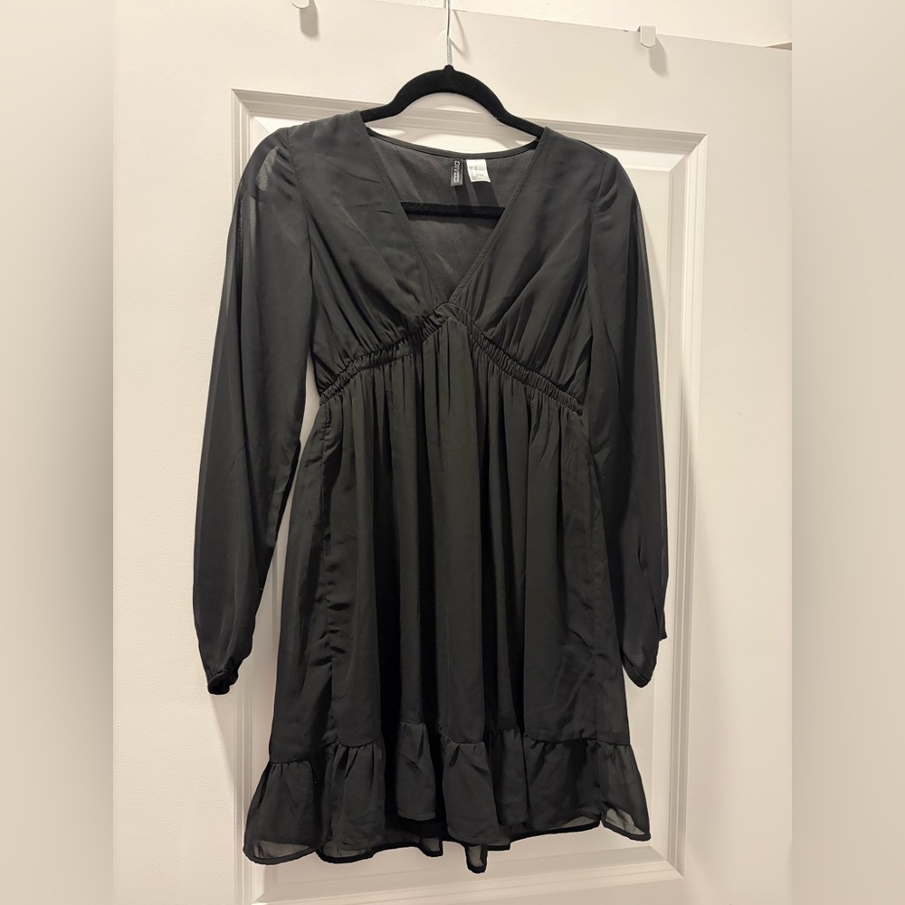 H&M black long sleeve mini A-line dress